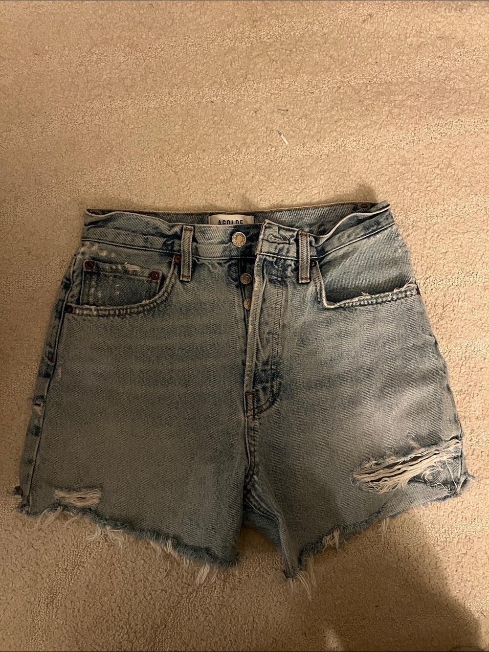 Agolde Light Blue Distressed Jean Shorts
